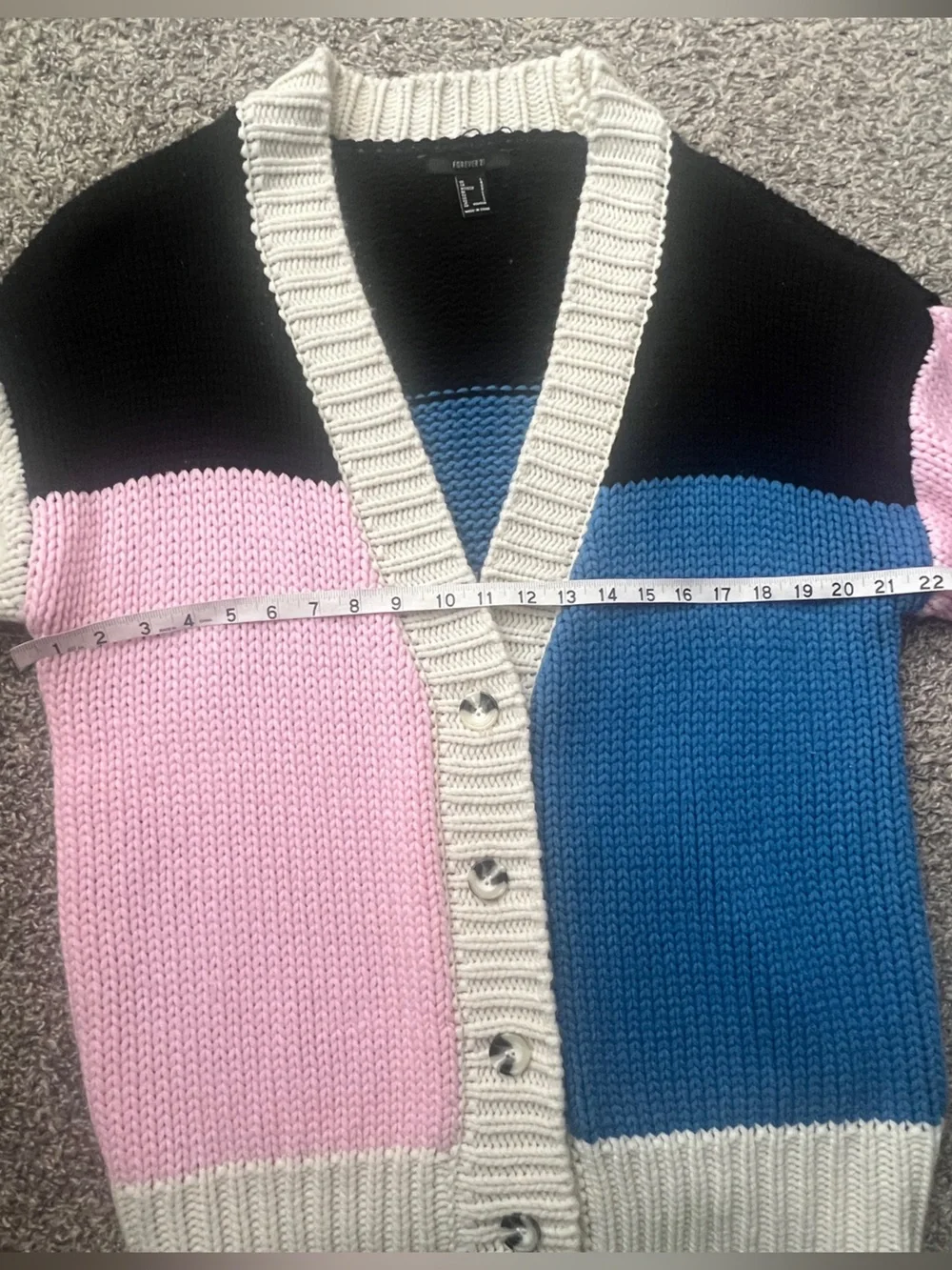 Forever 21 Colorblock Button-Up Cardigan in Pink, Blue, Cream, Black